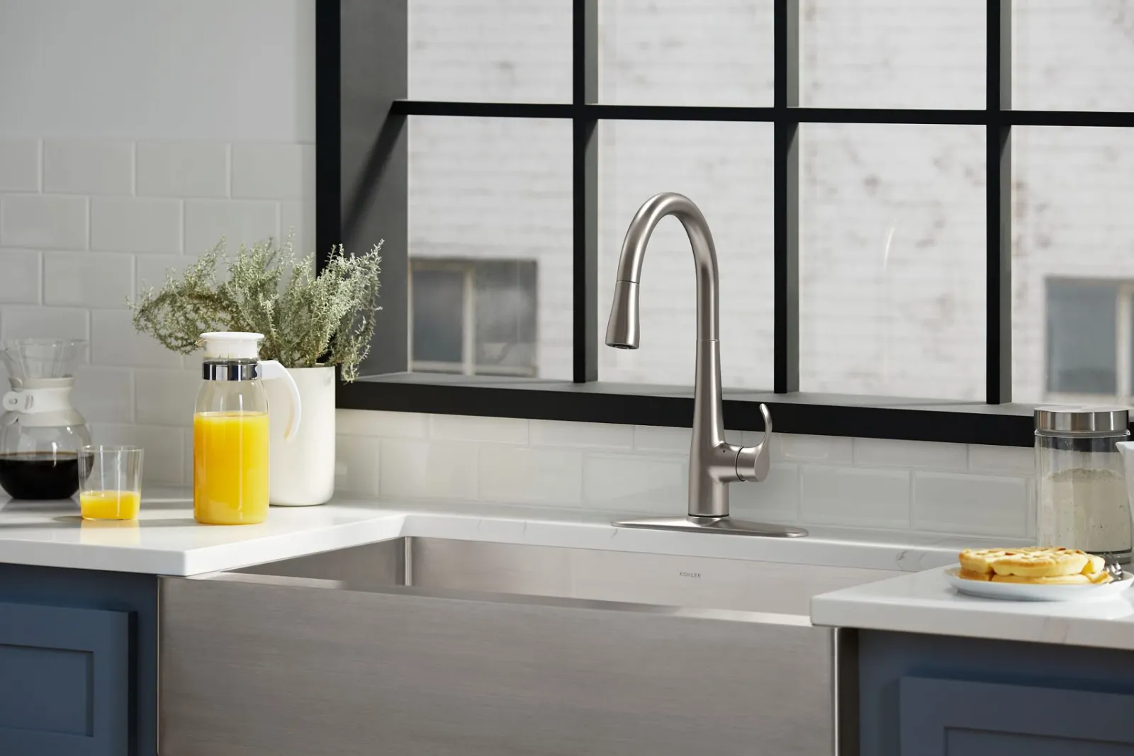 Touchless pull-down kitchen sink faucet with three-function sprayhead^Kohler Clearance