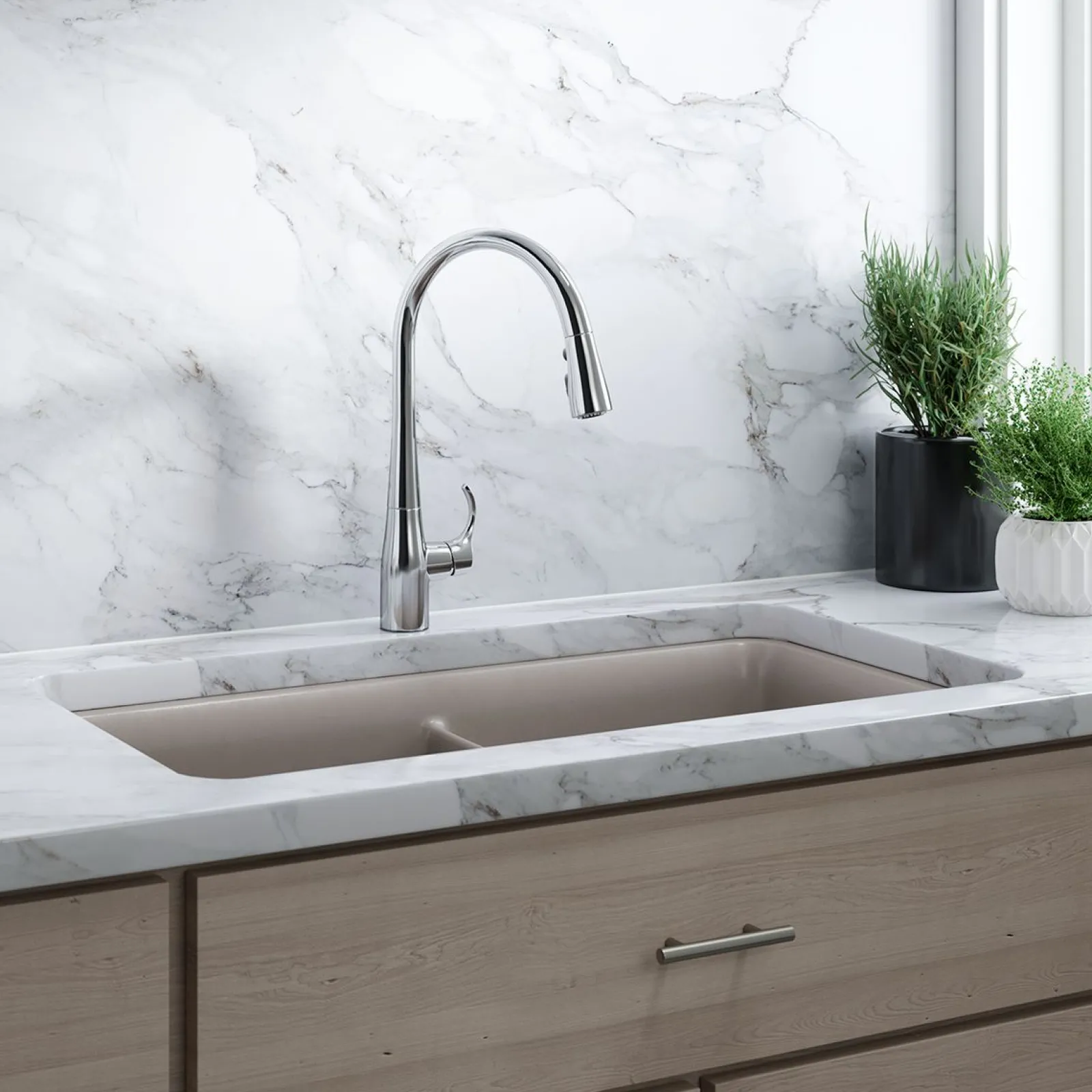 Touchless pull-down kitchen sink faucet with three-function sprayhead^Kohler Clearance