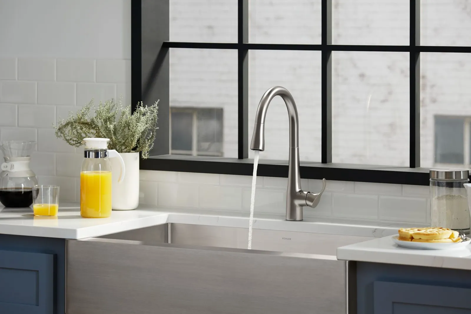 Touchless pull-down kitchen sink faucet with three-function sprayhead^Kohler Clearance