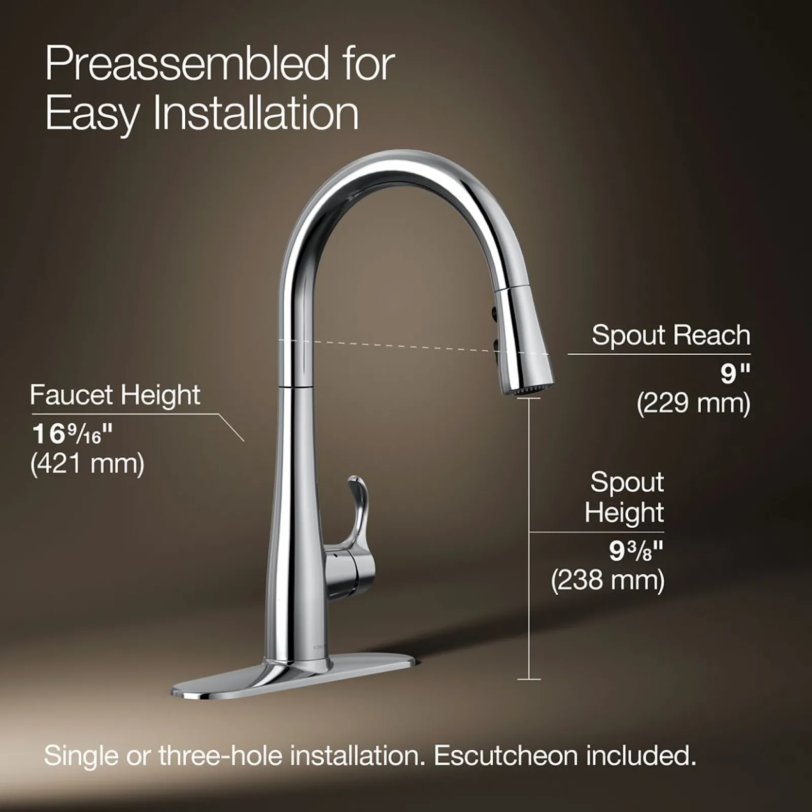 Touchless pull-down kitchen sink faucet with three-function sprayhead^Kohler Clearance