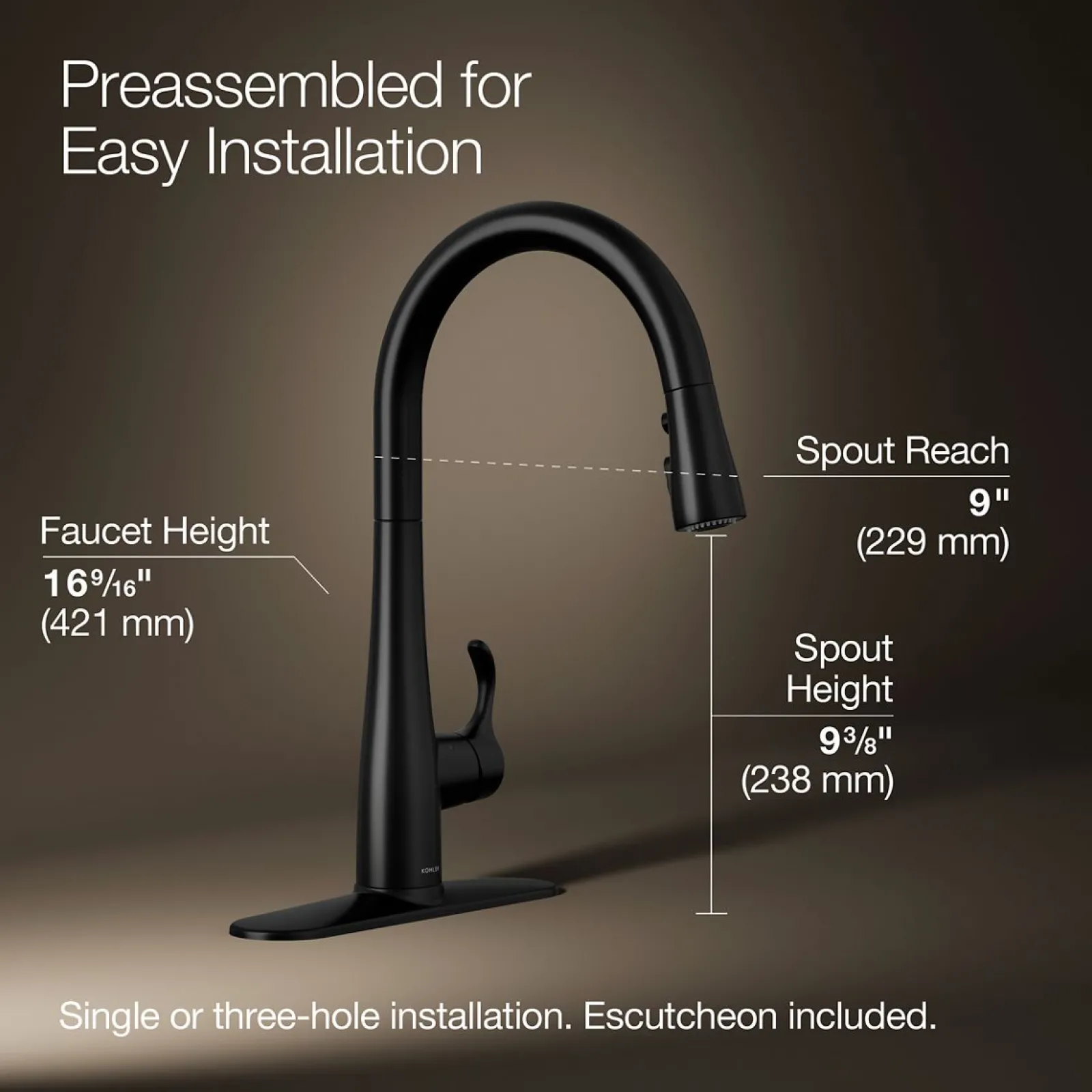 Touchless pull-down kitchen sink faucet with three-function sprayhead^Kohler Clearance