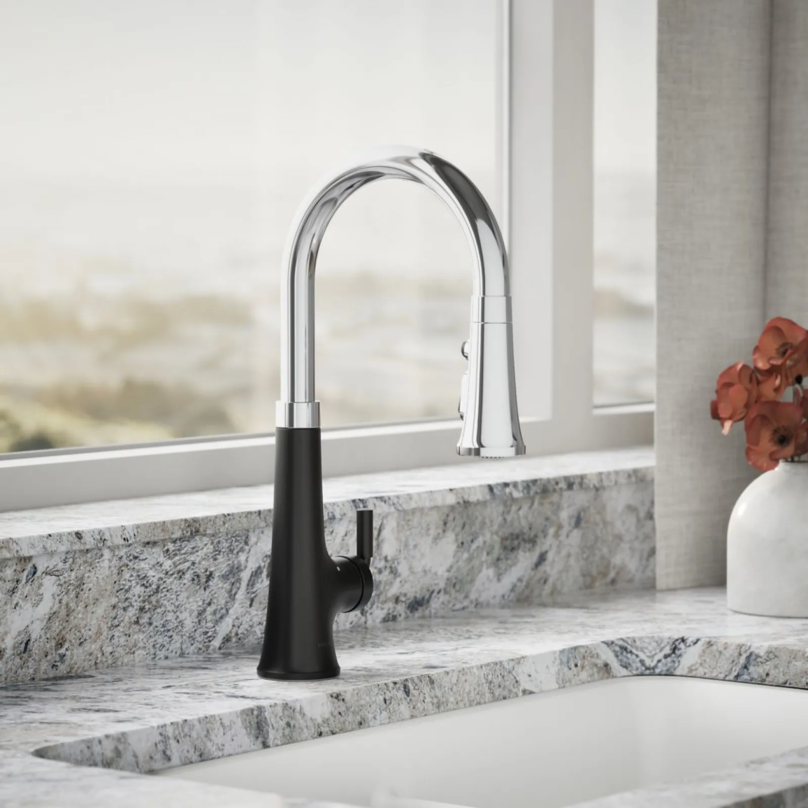 Touchless pull-down kitchen sink faucet with three-function sprayhead^Kohler