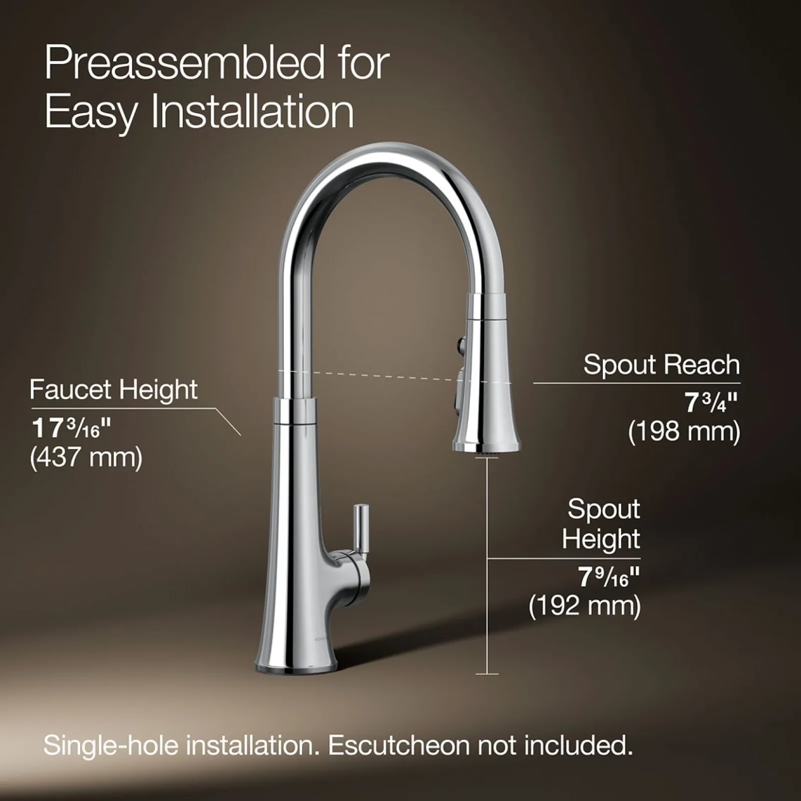 Touchless pull-down kitchen sink faucet with three-function sprayhead^Kohler