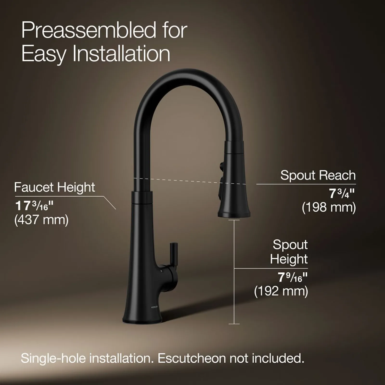Touchless pull-down kitchen sink faucet with three-function sprayhead^Kohler
