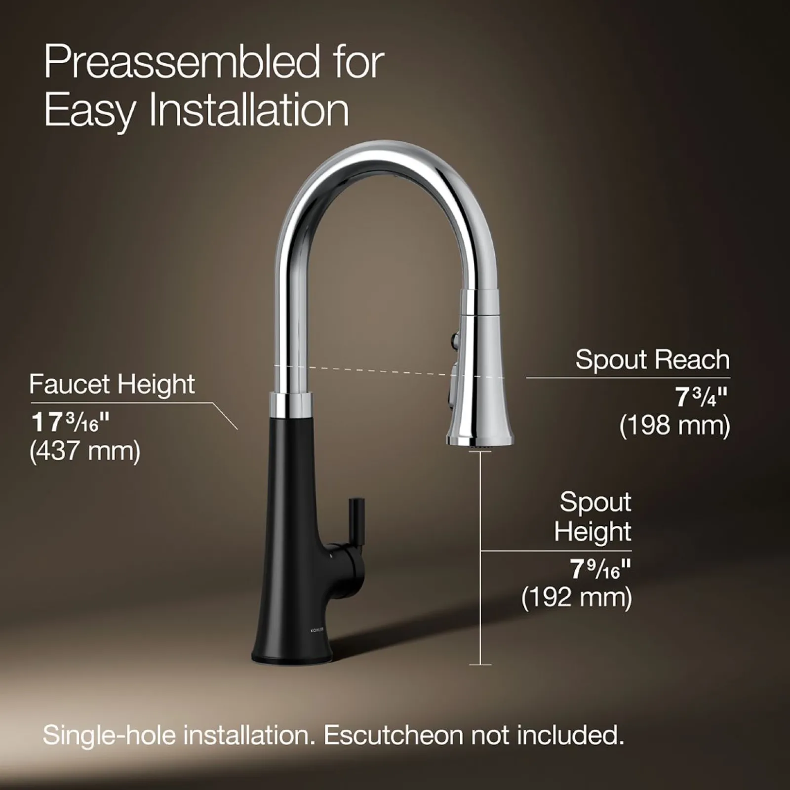 Touchless pull-down kitchen sink faucet with three-function sprayhead^Kohler