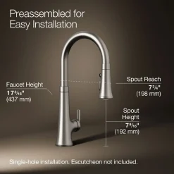 Touchless pull-down kitchen sink faucet with three-function sprayhead^Kohler