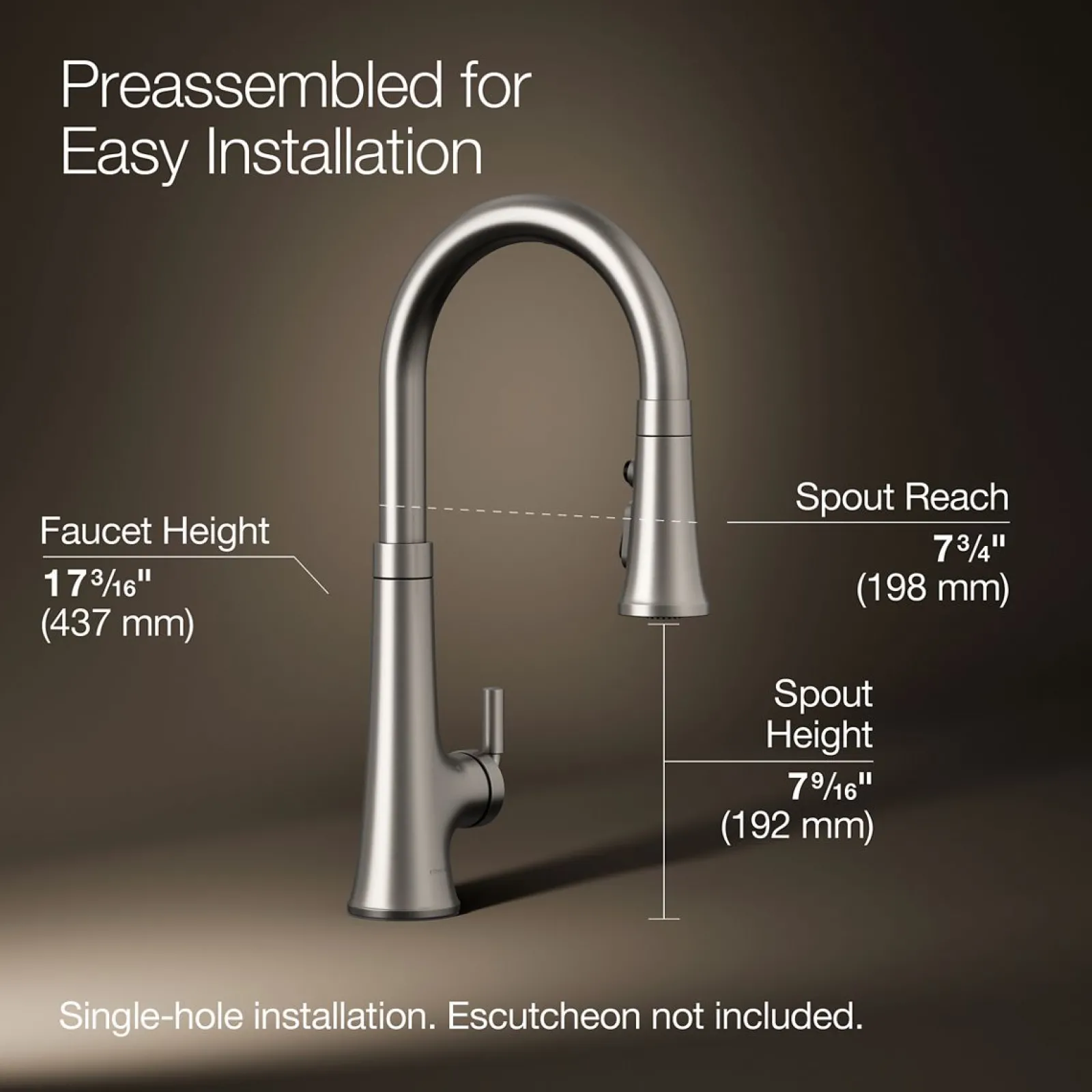 Touchless pull-down kitchen sink faucet with three-function sprayhead^Kohler