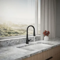 Touchless pull-down kitchen sink faucet with three-function sprayhead^Kohler