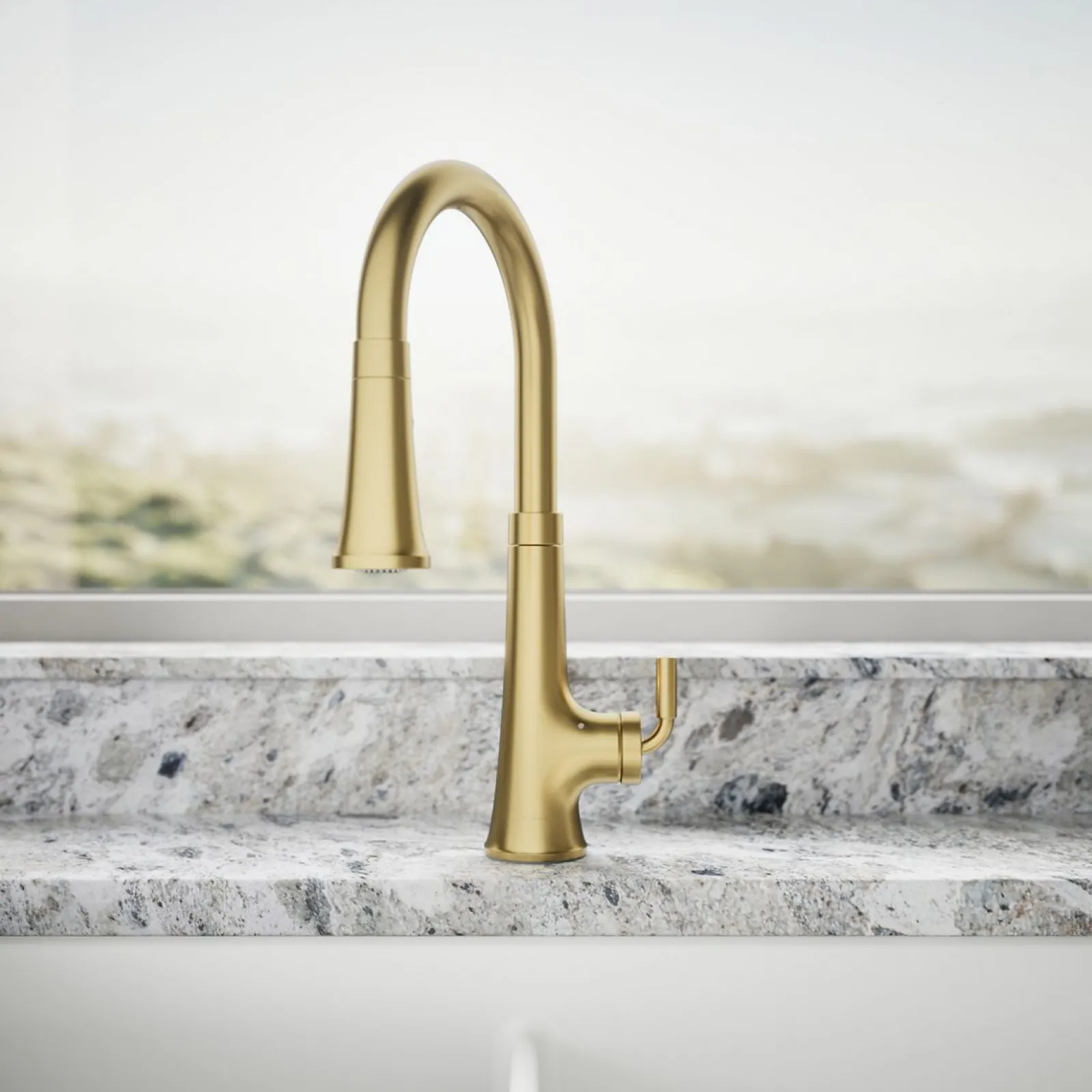 Touchless pull-down kitchen sink faucet with three-function sprayhead^Kohler