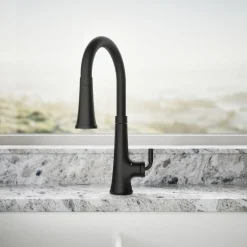 Touchless pull-down kitchen sink faucet with three-function sprayhead^Kohler