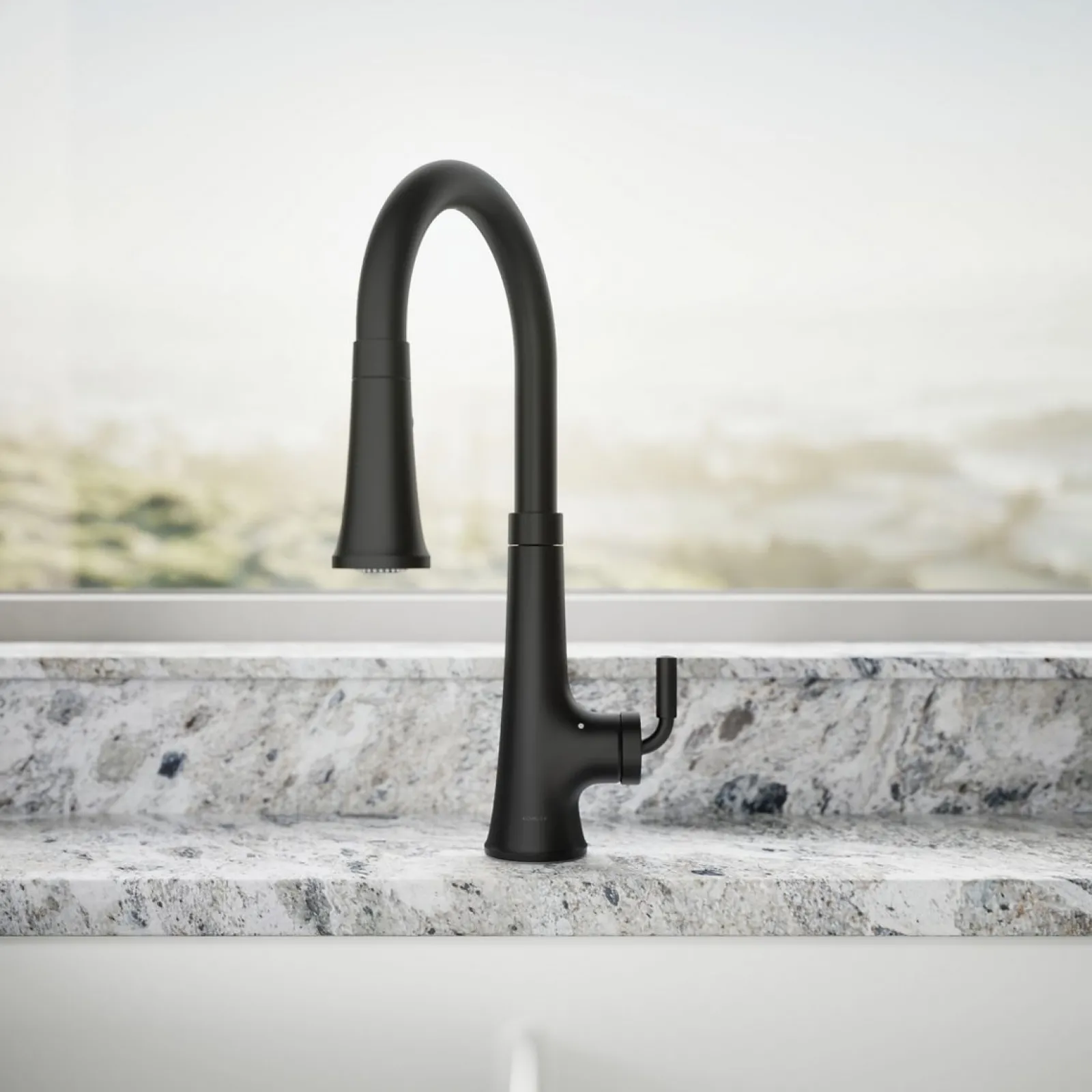 Touchless pull-down kitchen sink faucet with three-function sprayhead^Kohler