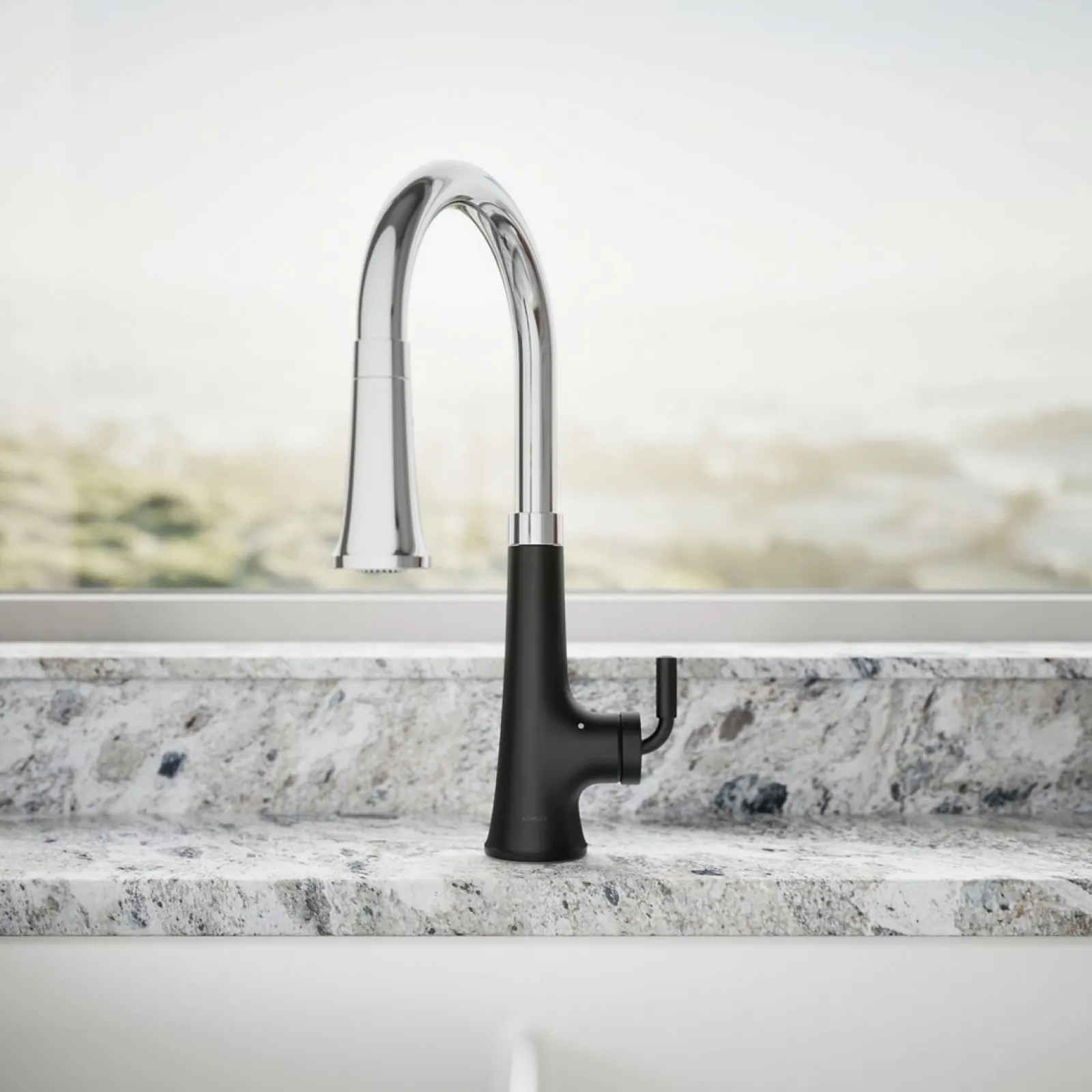 Touchless pull-down kitchen sink faucet with three-function sprayhead^Kohler