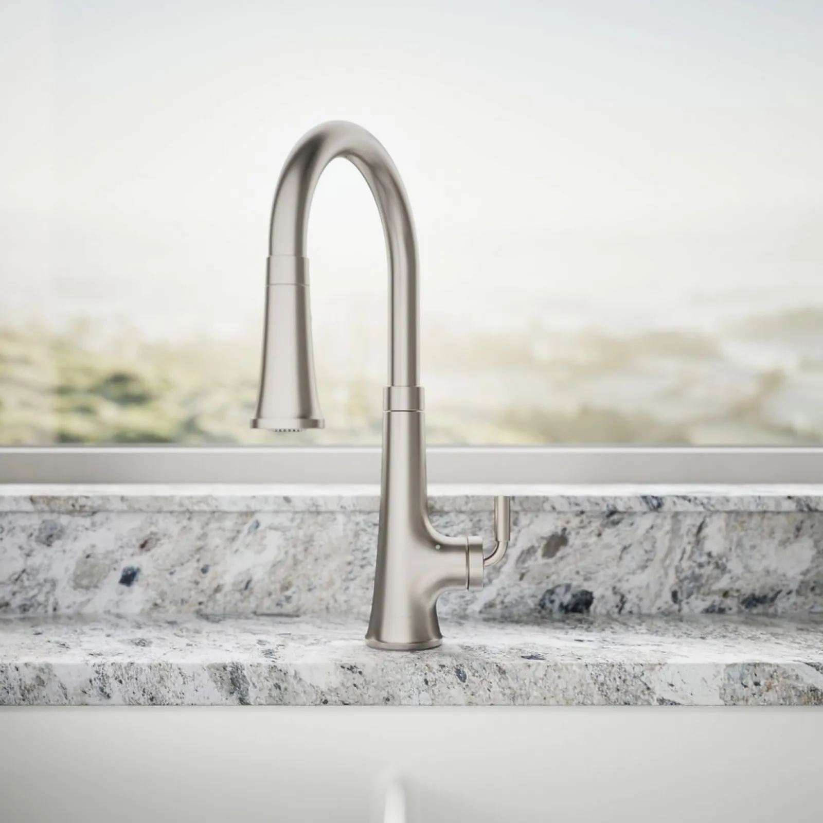 Touchless pull-down kitchen sink faucet with three-function sprayhead^Kohler