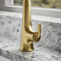 Touchless pull-down kitchen sink faucet with three-function sprayhead^Kohler