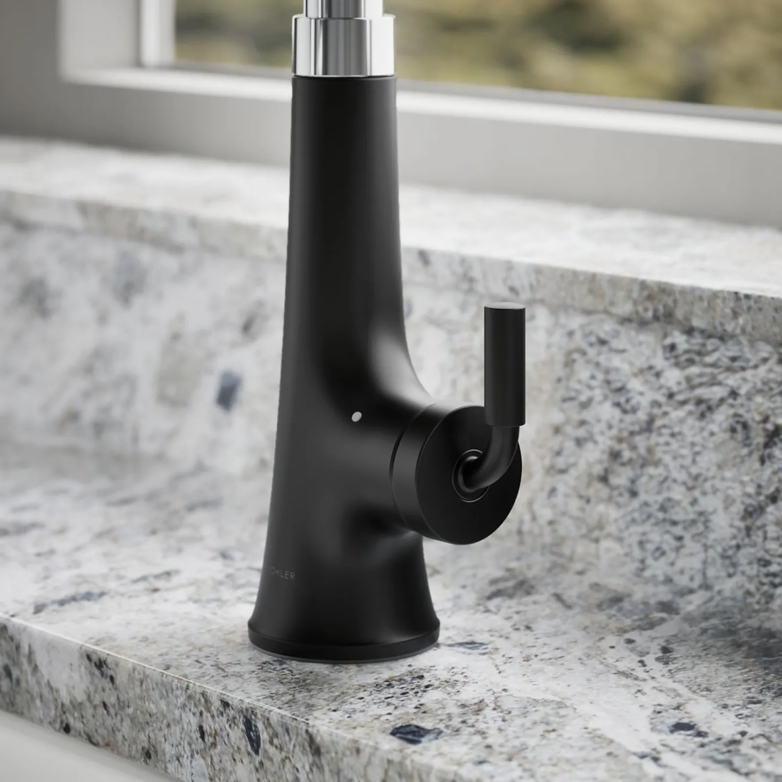 Touchless pull-down kitchen sink faucet with three-function sprayhead^Kohler
