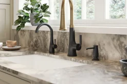 Touchless pull-down kitchen sink faucet with three-function sprayhead^Kohler