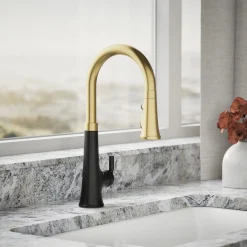 Touchless pull-down kitchen sink faucet with three-function sprayhead^Kohler