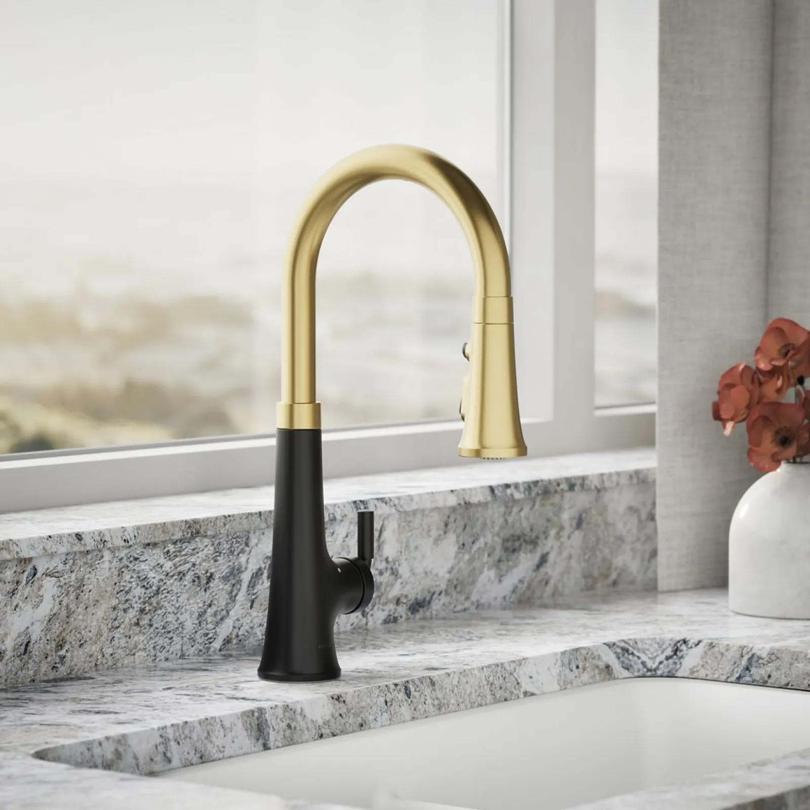 Touchless pull-down kitchen sink faucet with three-function sprayhead^Kohler