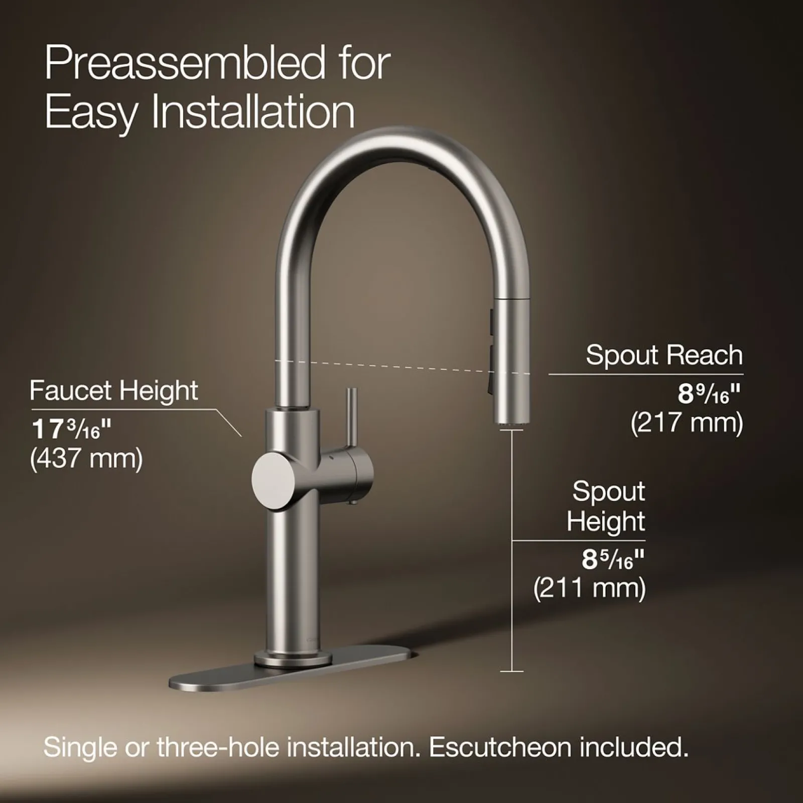Touchless pull-down kitchen sink faucet with three-function sprayhead^Kohler Sale