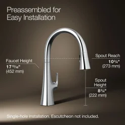 Touchless pull-down kitchen sink faucet with three-function sprayhead^Kohler