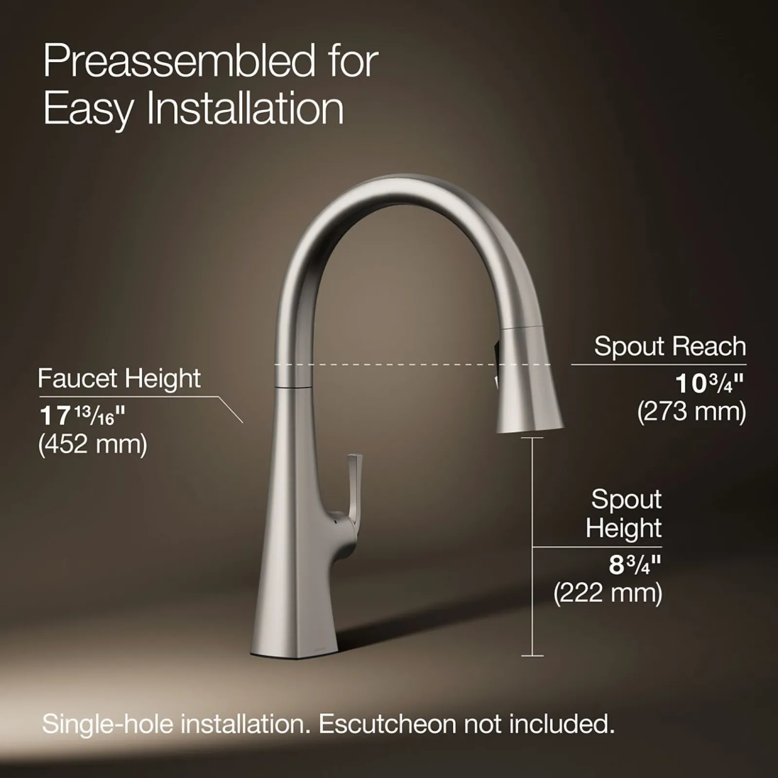 Touchless pull-down kitchen sink faucet with three-function sprayhead^Kohler