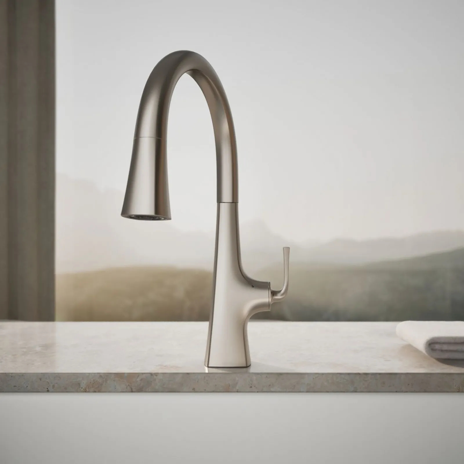 Touchless pull-down kitchen sink faucet with three-function sprayhead^Kohler