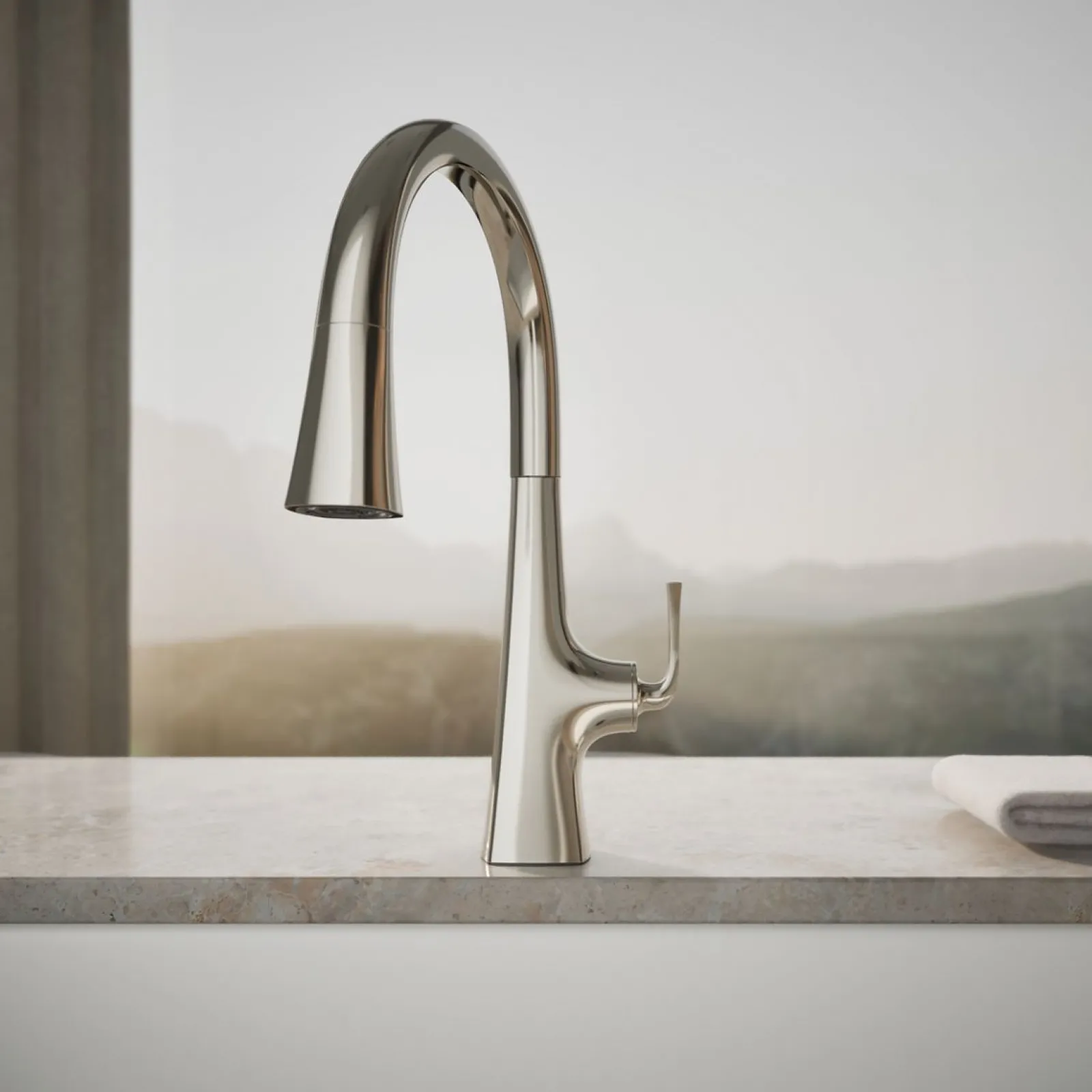 Touchless pull-down kitchen sink faucet with three-function sprayhead^Kohler