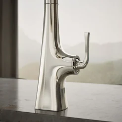 Touchless pull-down kitchen sink faucet with three-function sprayhead^Kohler