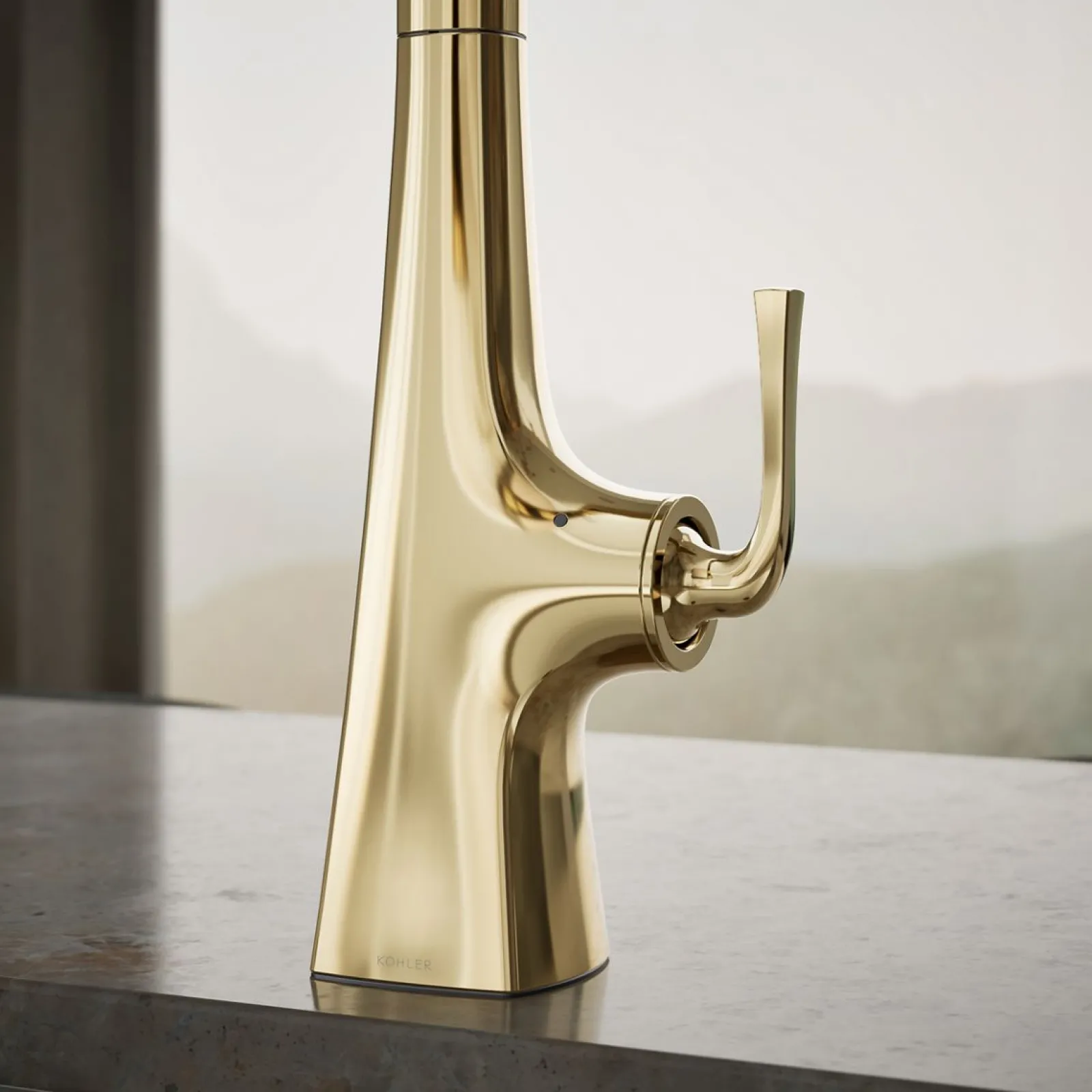 Touchless pull-down kitchen sink faucet with three-function sprayhead^Kohler
