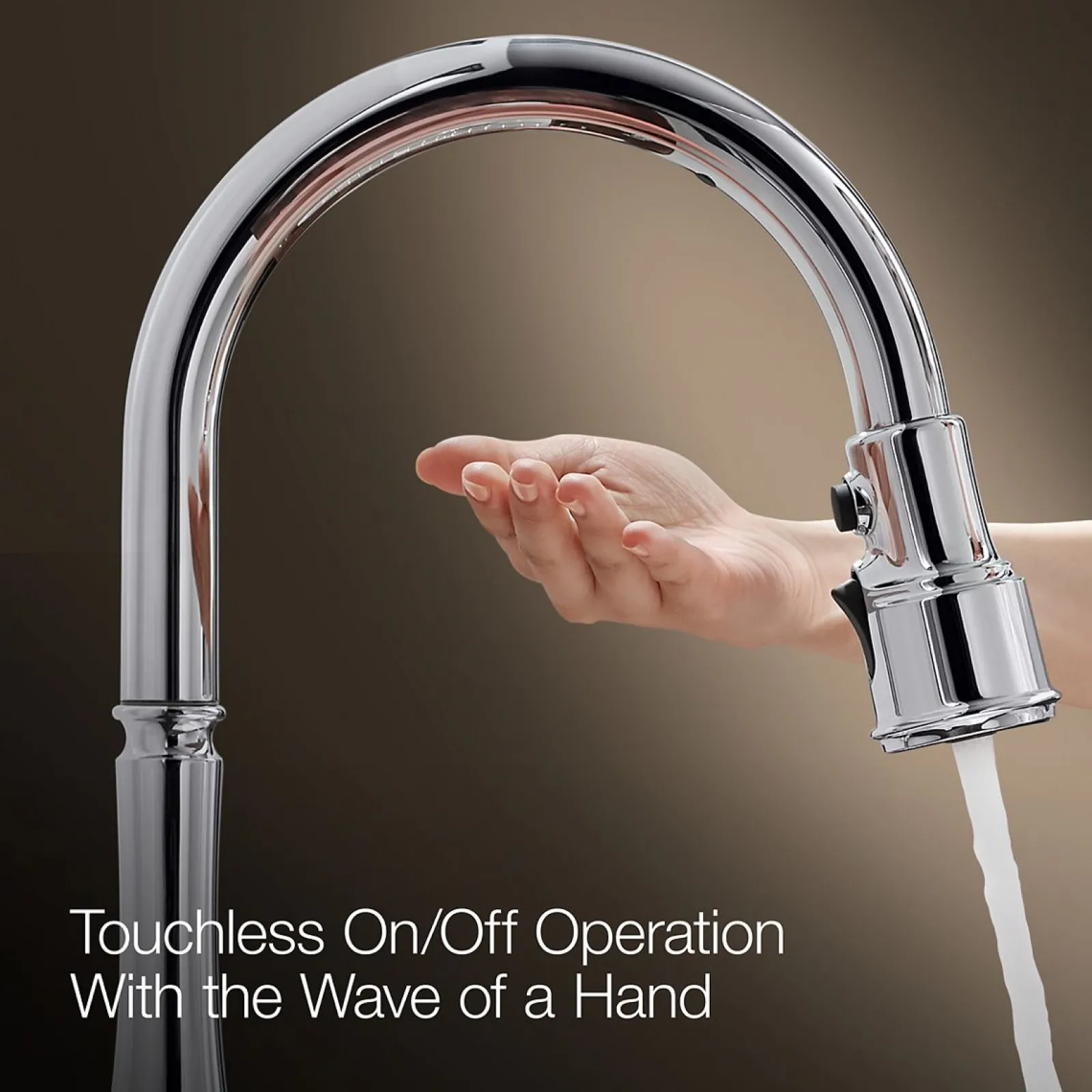 Touchless pull-down kitchen sink faucet with three-function sprayhead^Kohler