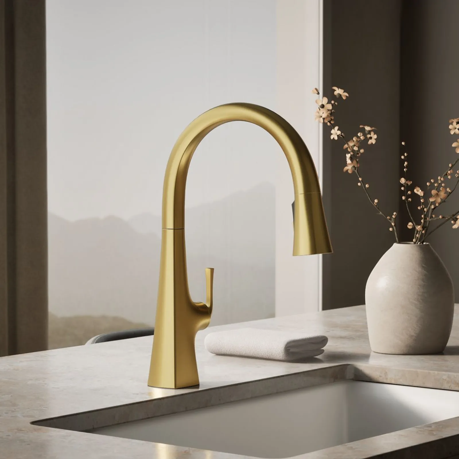 Touchless pull-down kitchen sink faucet with three-function sprayhead^Kohler
