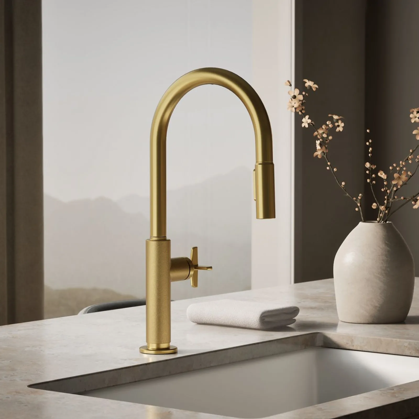 Touchless pull-down kitchen sink faucet with two-function sprayhead^Kohler Hot