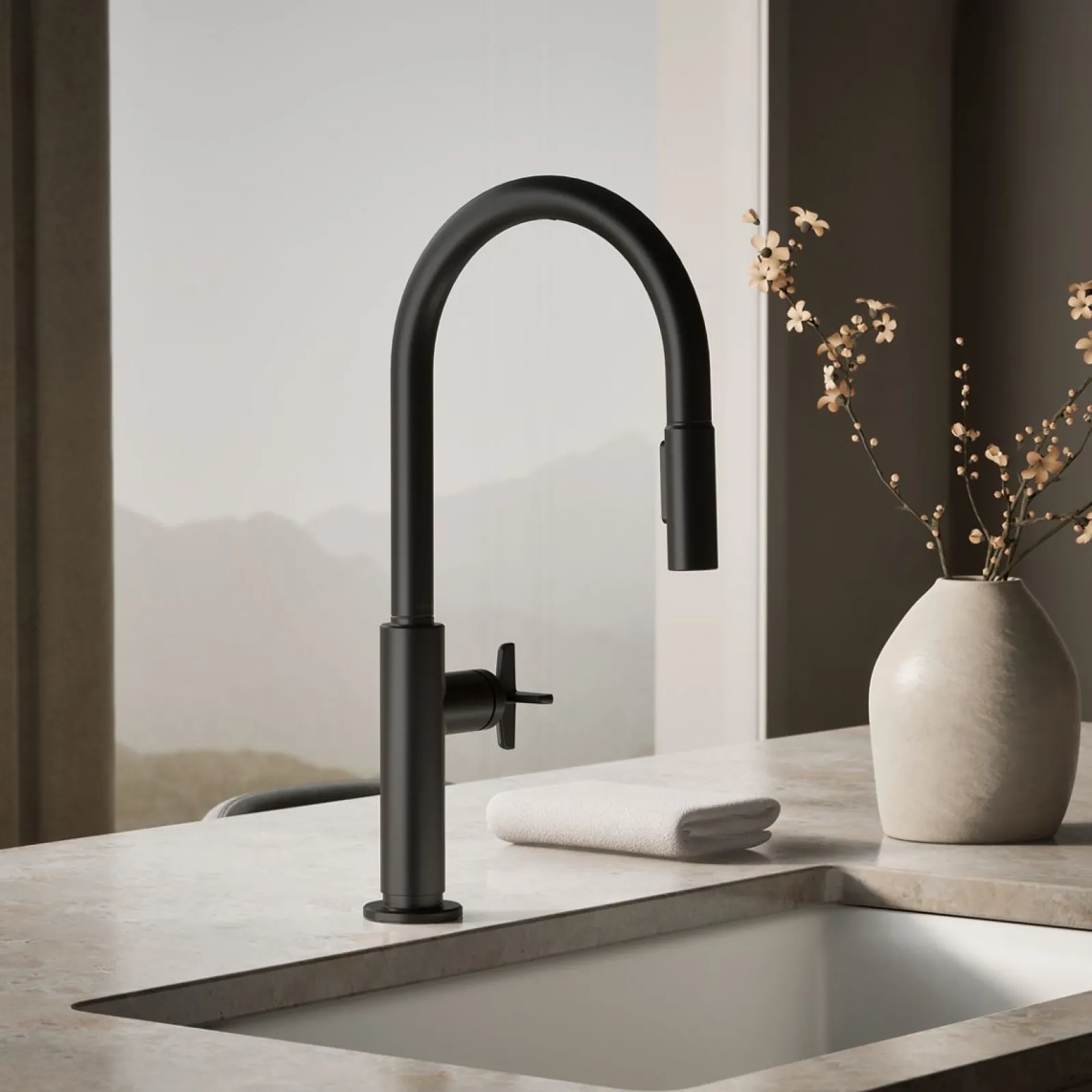 Touchless pull-down kitchen sink faucet with two-function sprayhead^Kohler Hot