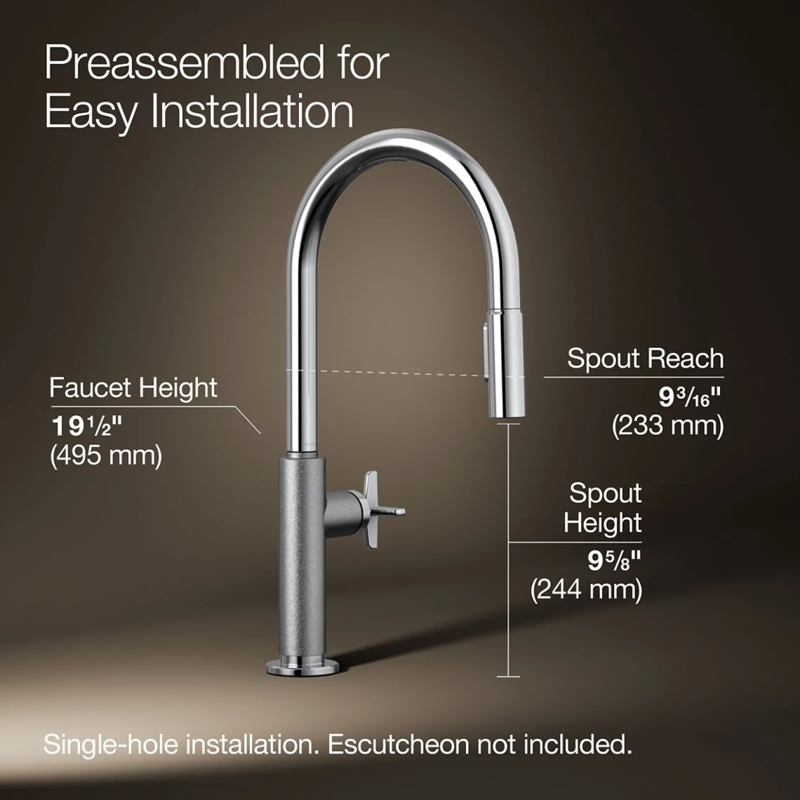 Touchless pull-down kitchen sink faucet with two-function sprayhead^Kohler Hot