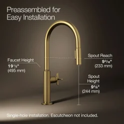 Touchless pull-down kitchen sink faucet with two-function sprayhead^Kohler Hot