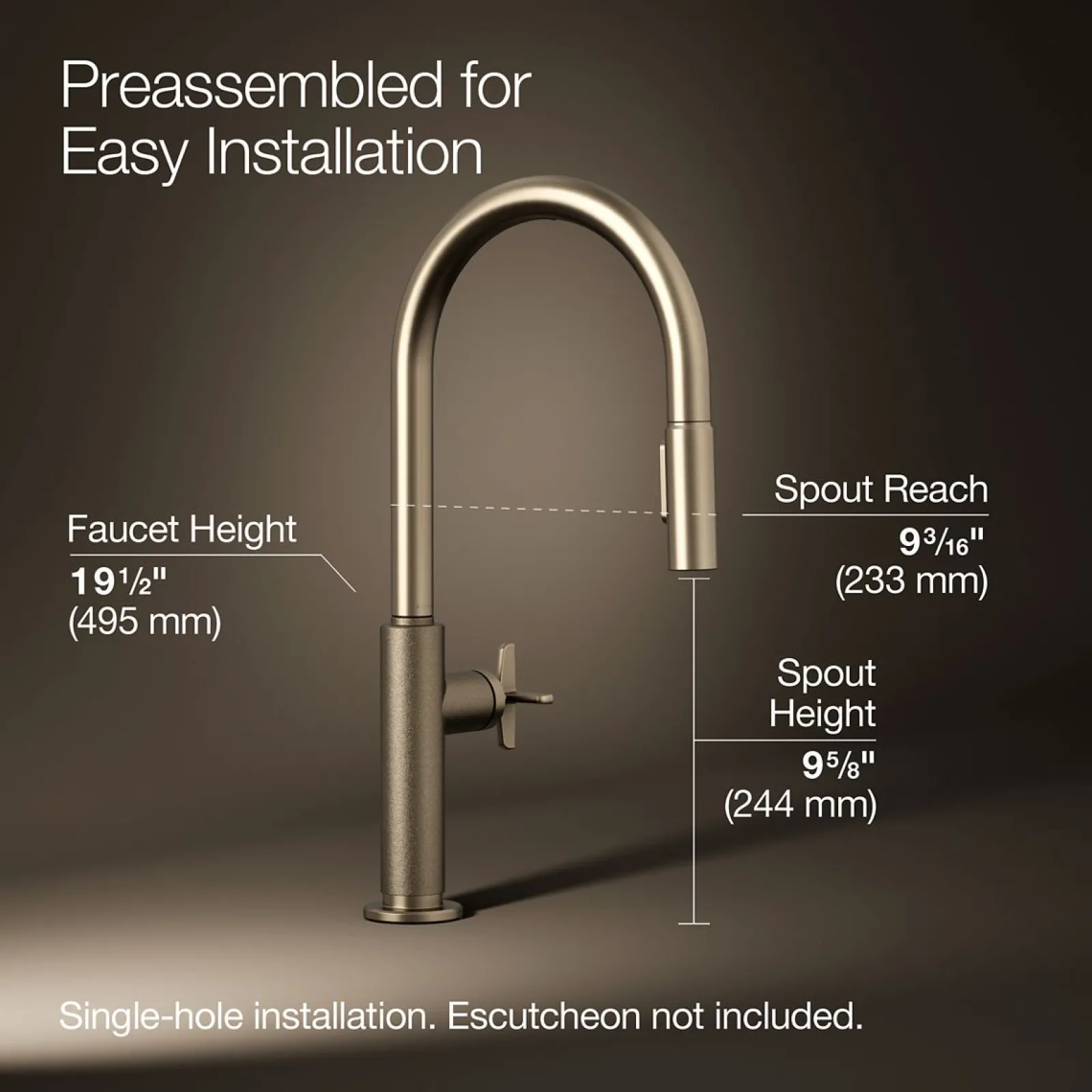 Touchless pull-down kitchen sink faucet with two-function sprayhead^Kohler Hot