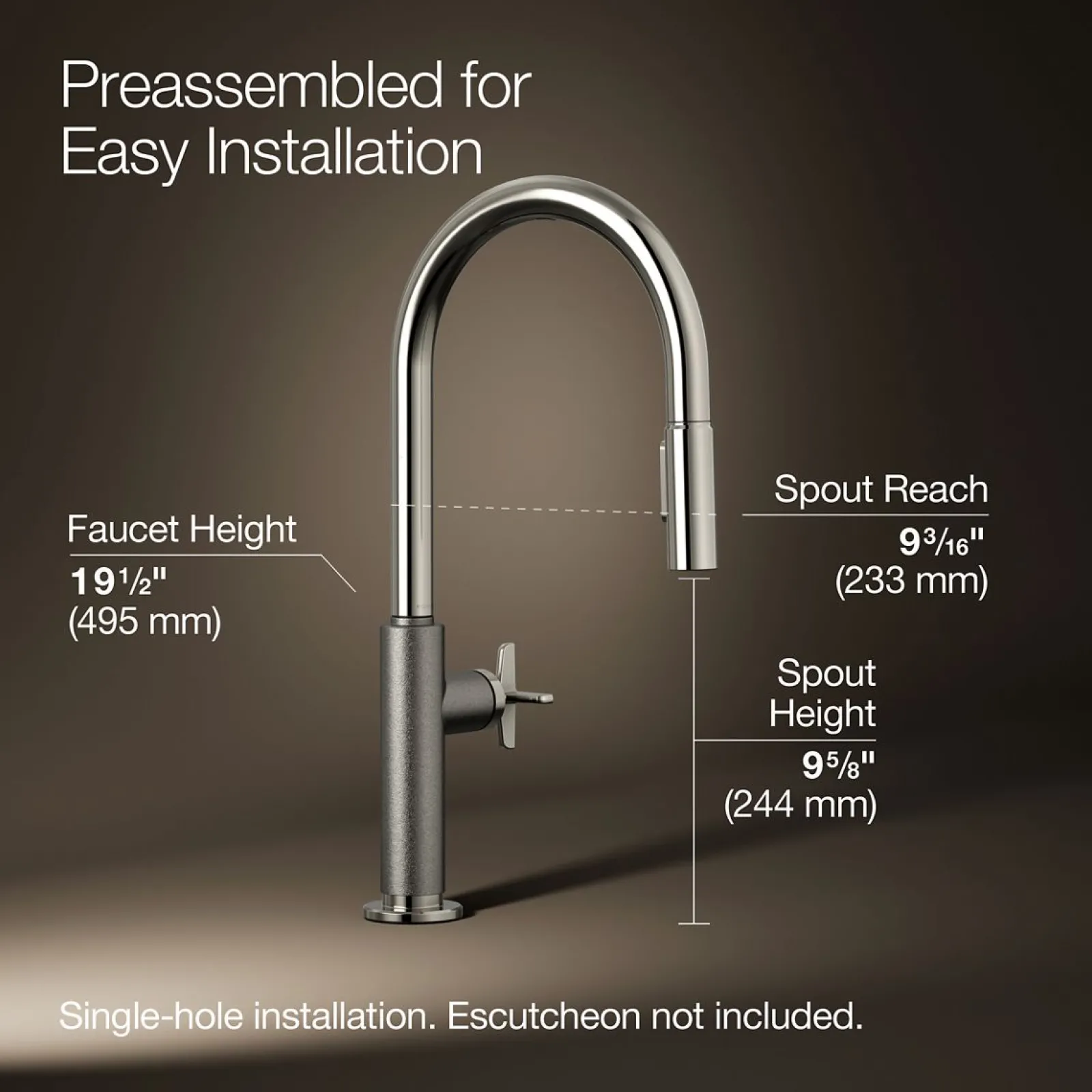Touchless pull-down kitchen sink faucet with two-function sprayhead^Kohler Hot