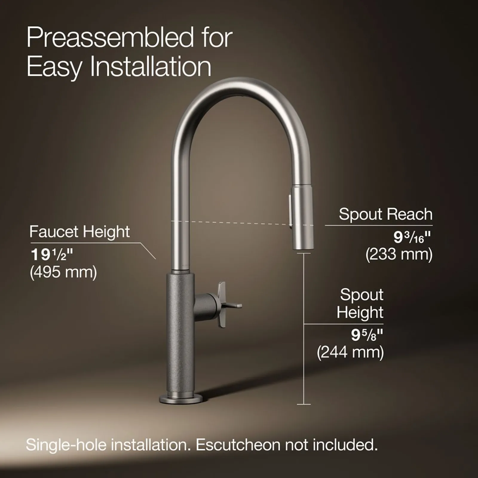 Touchless pull-down kitchen sink faucet with two-function sprayhead^Kohler Hot