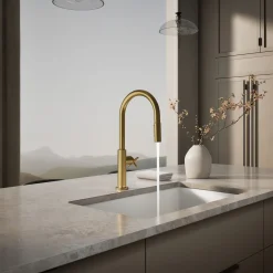 Touchless pull-down kitchen sink faucet with two-function sprayhead^Kohler Hot