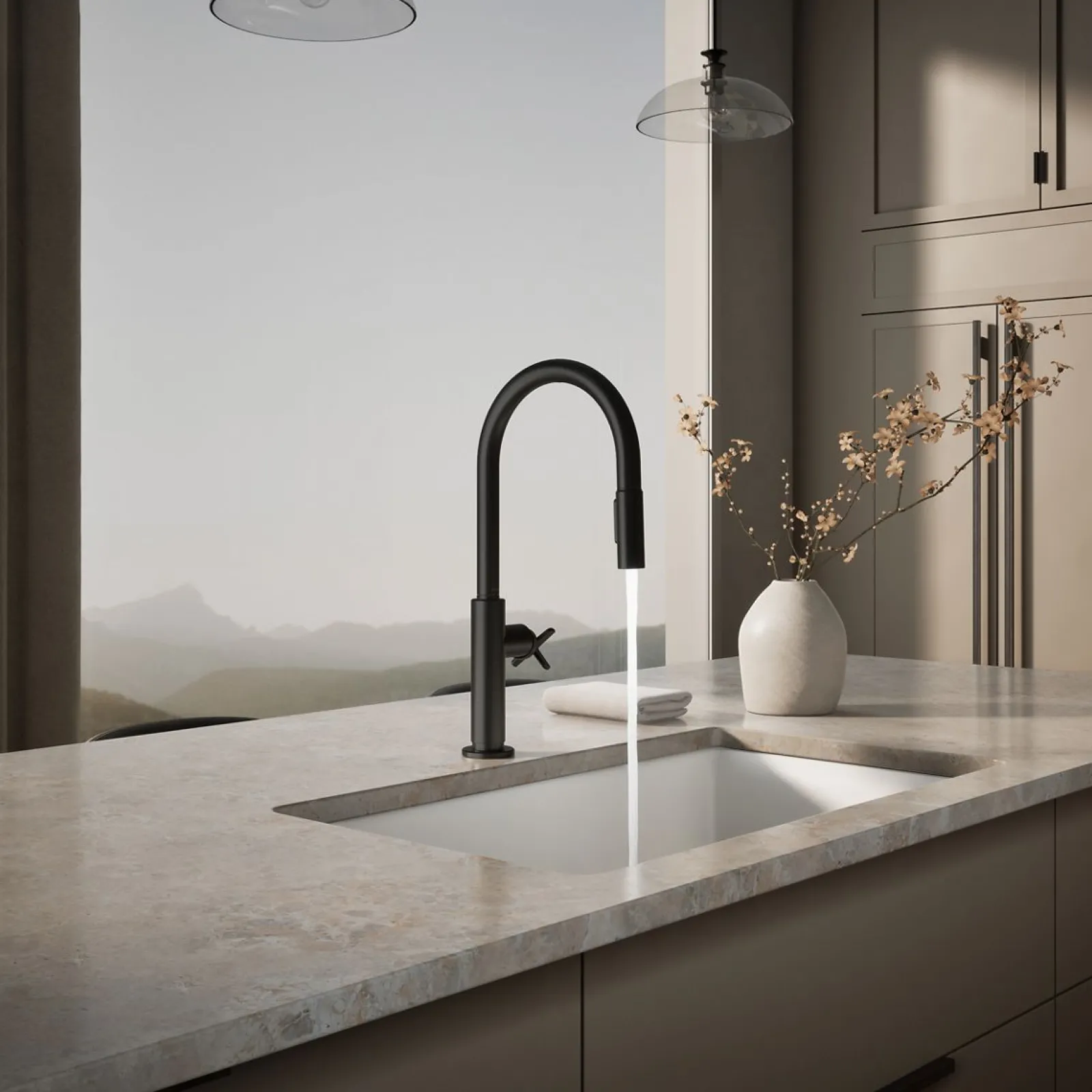 Touchless pull-down kitchen sink faucet with two-function sprayhead^Kohler Hot