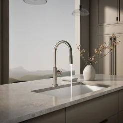 Touchless pull-down kitchen sink faucet with two-function sprayhead^Kohler Hot