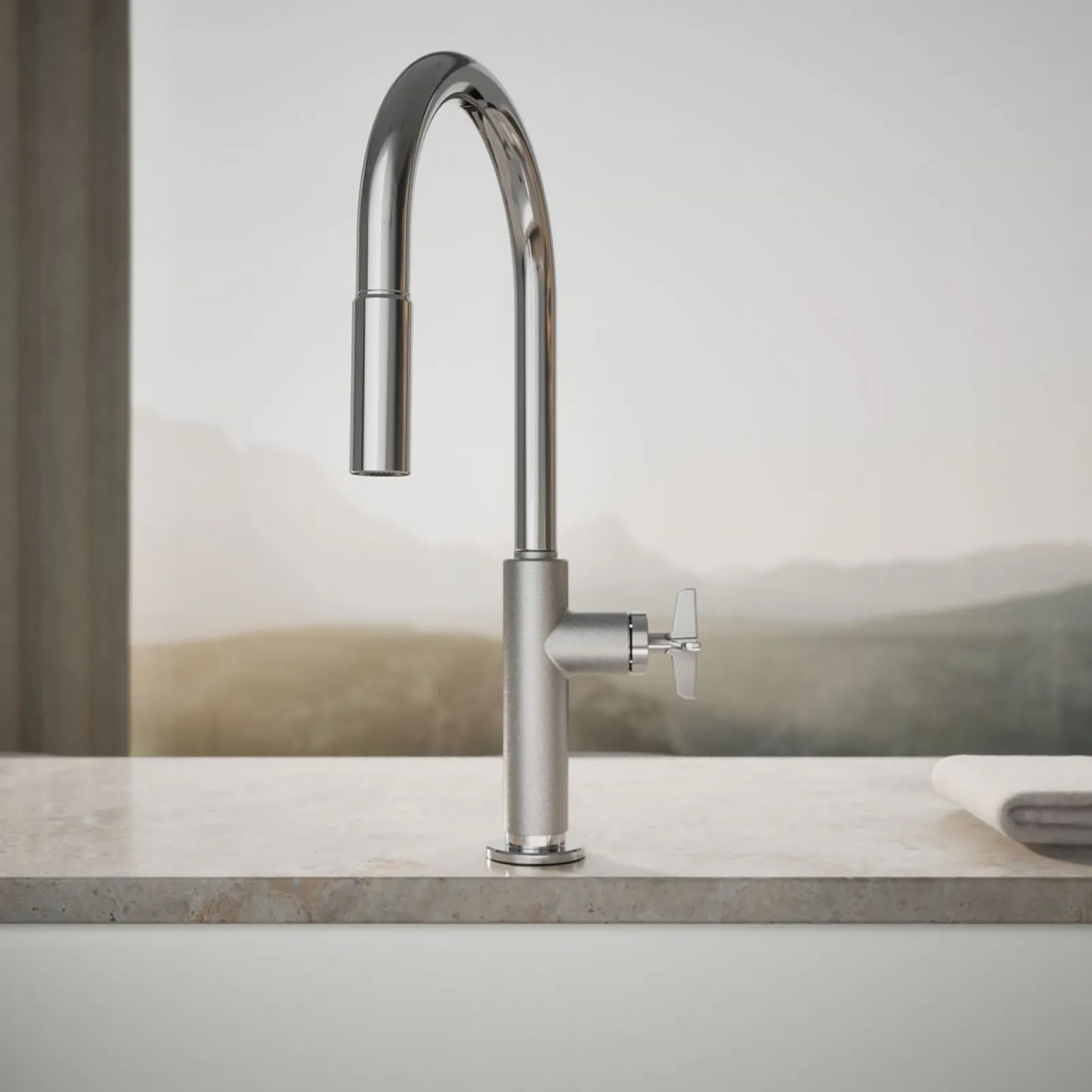 Touchless pull-down kitchen sink faucet with two-function sprayhead^Kohler Hot