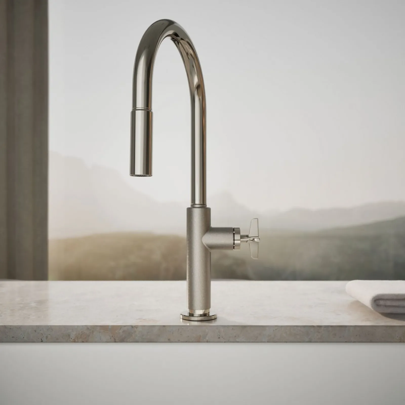 Touchless pull-down kitchen sink faucet with two-function sprayhead^Kohler Hot