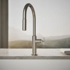 Touchless pull-down kitchen sink faucet with two-function sprayhead^Kohler Hot