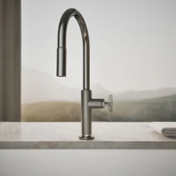 Touchless pull-down kitchen sink faucet with two-function sprayhead^Kohler Hot