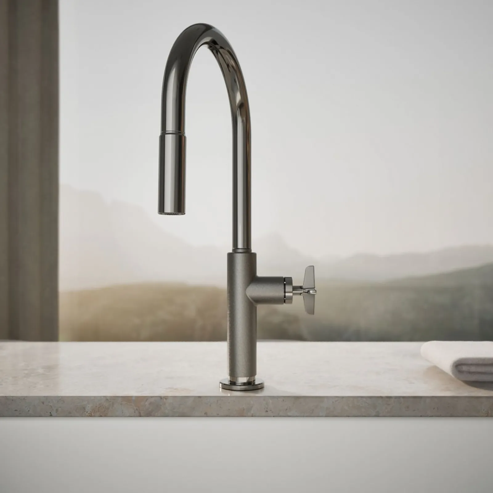 Touchless pull-down kitchen sink faucet with two-function sprayhead^Kohler Hot