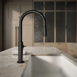 Touchless pull-down kitchen sink faucet with two-function sprayhead^Kohler Hot