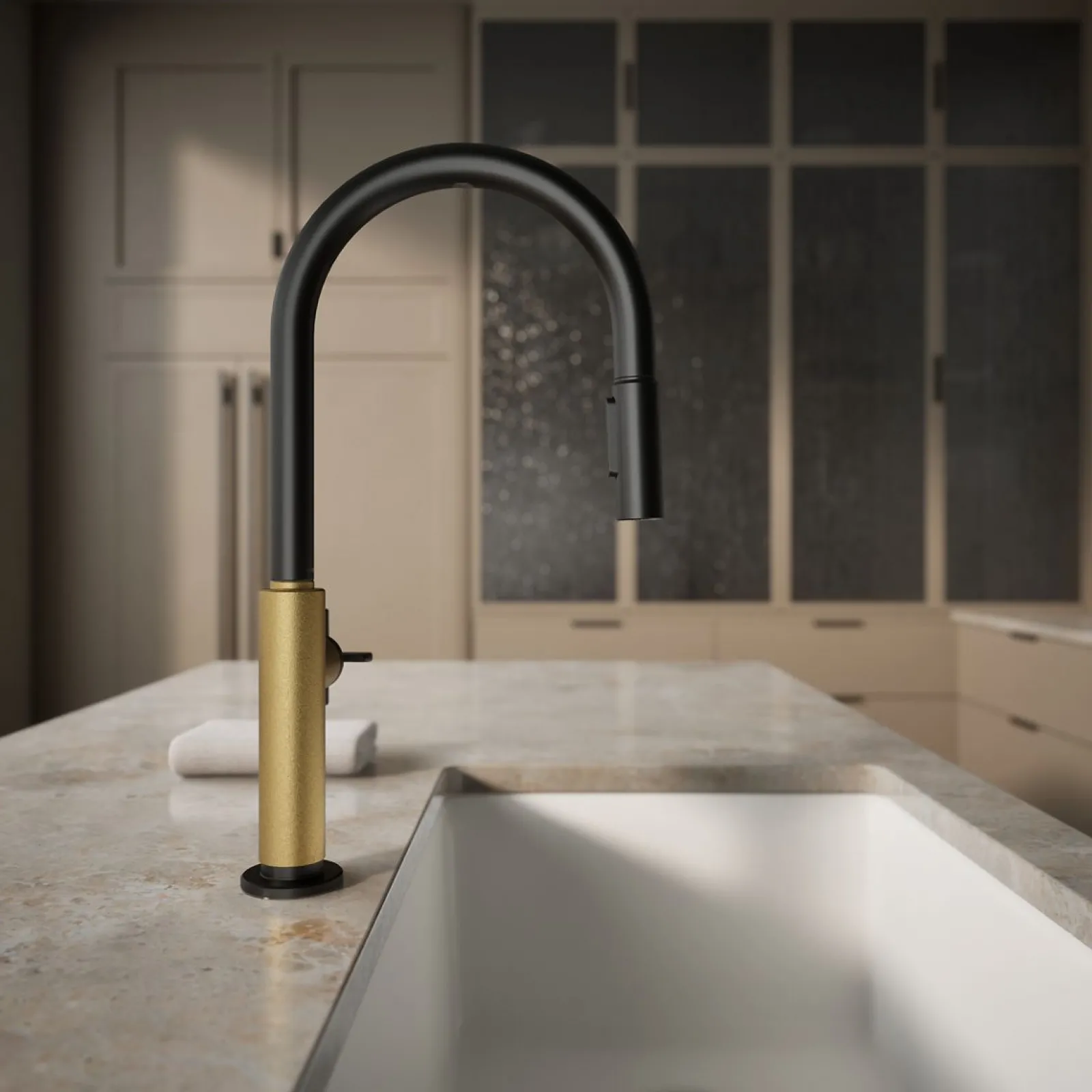 Touchless pull-down kitchen sink faucet with two-function sprayhead^Kohler Hot