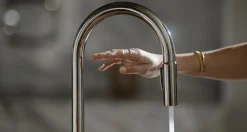 Touchless pull-down kitchen sink faucet with two-function sprayhead^Kohler