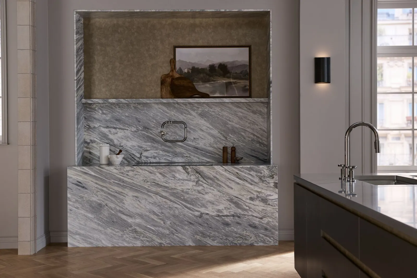 Touchless pull-down kitchen sink faucet with two-function sprayhead^Kohler
